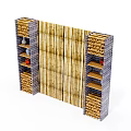 Bamboo Partition Design With Brick Wall Sides Featuring Decorative Shelves And Ornamental Vases