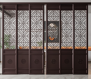 New Chinese-style sliding door 3d model