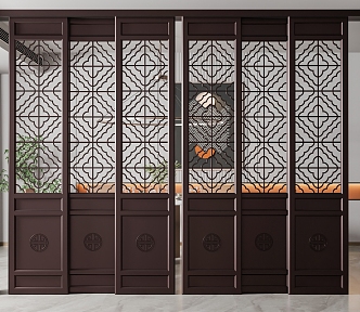 New Chinese-style sliding door 3d model