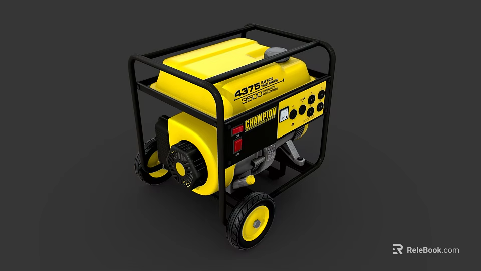 Yellow ACTIVA Portable Generator With Black Frame And Heavy Duty Wheels 3d model 