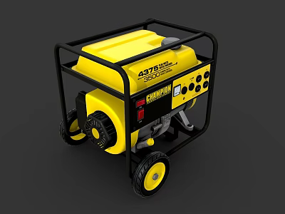 Yellow ACTIVA Portable Generator With Black Frame And Heavy Duty Wheels 3d model