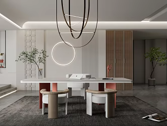 Modern study desk and chair combination 3d model
