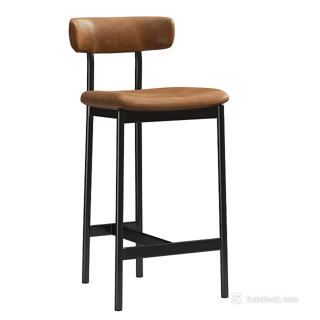 Modern Brown Bar Stool With Cushioned Seat Backrest And Black Metal Frame 3d model 