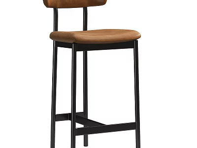 Modern Brown Bar Stool With Cushioned Seat Backrest And Black Metal Frame 3d model