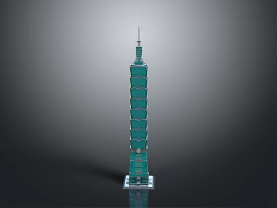Teal High Rise Tower Architectural Design with Multi Level Spire and Reflective Base 3d model