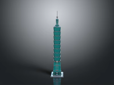 Teal High Rise Tower Architectural Design with Multi Level Spire and Reflective Base 3d model
