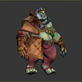 3D Orc Character Design With Colorful Hat Orange Cloak Green Skin And Red Pants