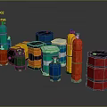 Colorful Industrial Storage Equipment With Cylindrical Drums And Gas Cylinders In Various Colors