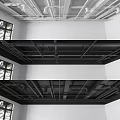 Metal Pipes On Ceiling With Industrial Framework And Building Structural Layout