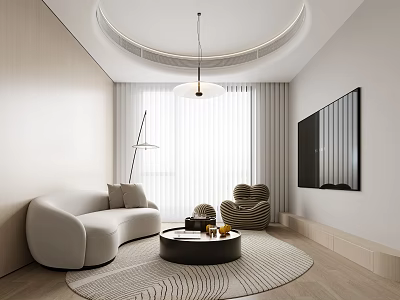 Modern Apartment Living Room With Curved Sofa And Round Coffee Table 3d model