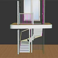 Modern Spiral Staircase Design With Wooden Platform Metal Railing And Glass Panel