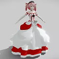 Woman in Red and White Dress with Pink Hair Accessories and Fluffy Bow Decorated Skirt