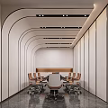 Modern Conference Room Interior With Curved Walls Meeting Table And Ergonomic Chairs