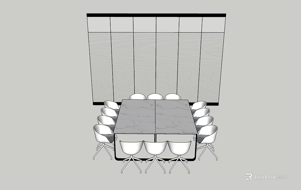 Rectangular Conference Table With Multiple White Chairs And Window Blinds In Meeting Space 3d model 