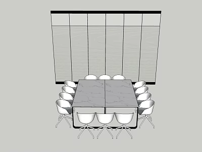 Rectangular Conference Table With Multiple White Chairs And Window Blinds In Meeting Space 3d model