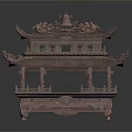Traditional Chinese Wooden Architectural Pavilion With Multi tiered Structure Carved Decorations Flying Eaves And Bell