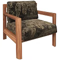 Modern Accent Chair With Walnut Wood Frame And Dark Gold Patterned Upholstery