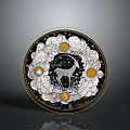 Intricate Sculpture Carving On Circular Plate With Antelope Design And Gold Accents
