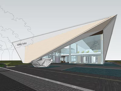 Modern Museum Building With Geometric Architecture Glass Facade And Open Interior 3d model