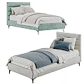 Modern Kids Bed with Upholstered Headboard Soft Blue Gray Design and Decorative Pillows