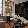 Modern Public Office Space Interior With Comfortable Sofa Bookshelves Trophy Displays Green Plants And Large Window