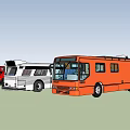 Colorful Commercial Vehicles Including Red Truck White Bus Orange Van and Black Coach