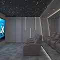Modern Home Theater Interior Design With Starry Ceiling Large Screen And Recliner Seats