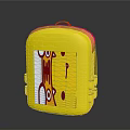 Vibrant Yellow Schoolbag With Red Accents And Front Cartoon Design