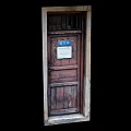Vintage Old Wooden Door With Blue Sign And Weathered Frame