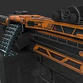 Futuristic Heavy Duty Multi Barrel Weapon With Orange Black Mechanical Design And Detailed Components