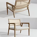 Modern Leisure Chair With Wooden Frame Woven Backrest And White Cushion