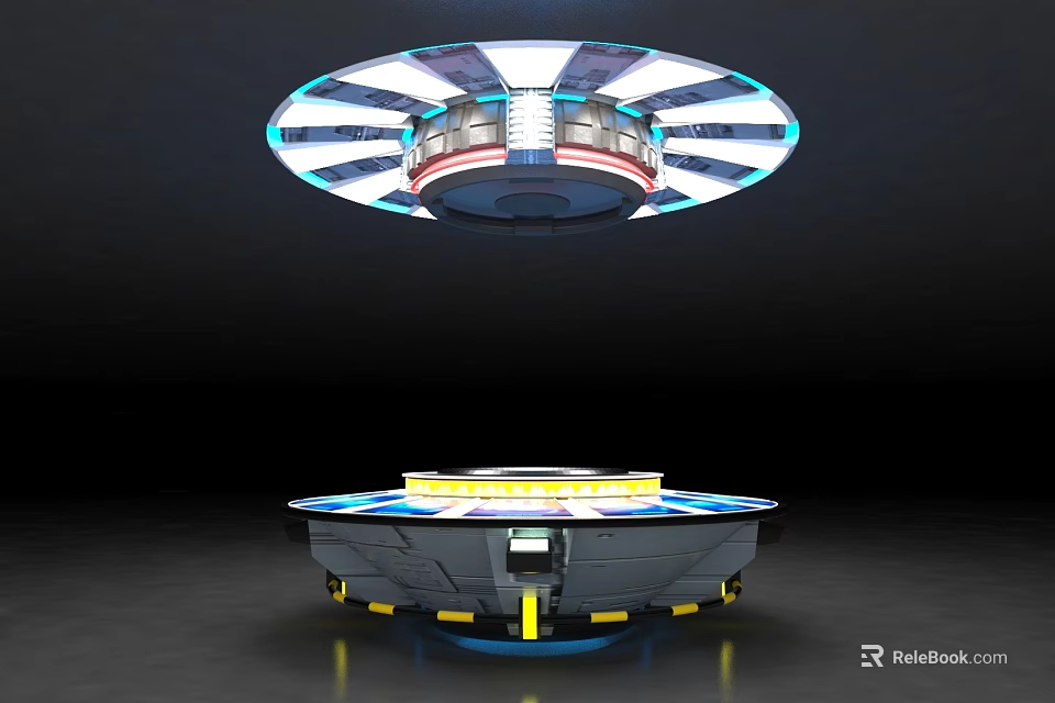 Futuristic Floating Circular Platform With Upper And Lower LED Light Structures 3d model 