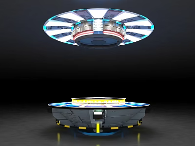 Futuristic Floating Circular Platform With Upper And Lower LED Light Structures 3d model