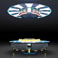 Futuristic Floating Circular Platform With Upper And Lower LED Light Structures