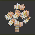 Box with Stacked 50 Euro Banknotes on Dark Reflective Surface 3d model