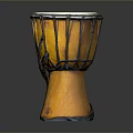 Handcrafted Yellow Household Decorative Drum With White Drumhead Black Ropes And Wooden Base