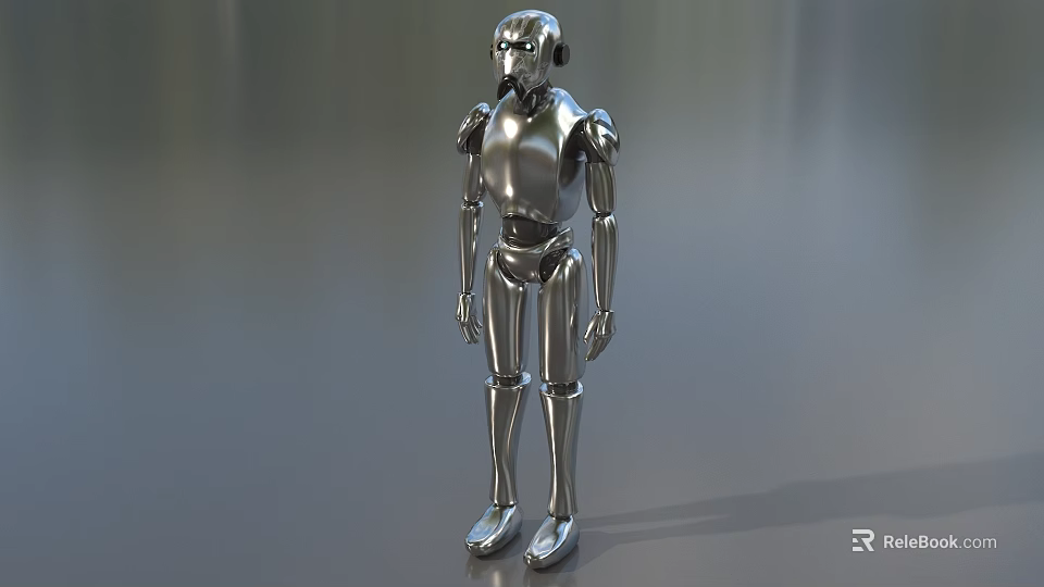Detailed Silver Metallic Humanoid Robot Figure for Game and Movie Character 3d model 