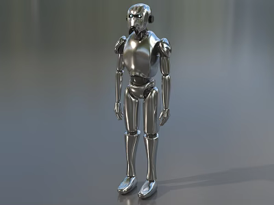 Detailed Silver Metallic Humanoid Robot Figure for Game and Movie Character 3d model