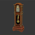 Red Wooden Grandfather Clock With Classic Design And Pendulum