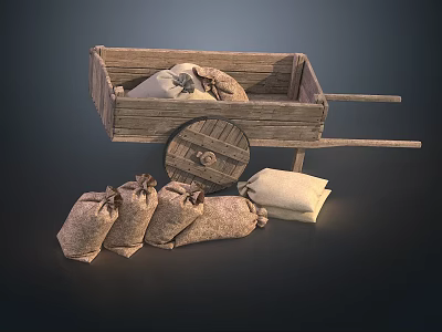 Ancient Country Life Supplies Middle East Life Supplies Farm Life Scenes Country Sketch Farm Sketch Wooden Cart Food Bag 3d model