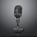 Classic Vintage Retro Microphone With Metallic Grille Stand And Shiny Base