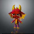 Cute Red Dragon 3D Model With Yellow Horns Wings And Purple Belly