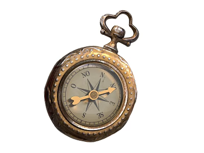 Vintage Pocket Watch With Ornate Gold Case Decorative Dial And Heart Shaped Crown 3d model
