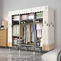 Portable Multi Layer Wardrobe With Cloth Cover Hanging Rods And Storage Shelves