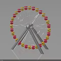 Colorful Ferris Wheel Model With White Frame Pink Yellow Cabins And Black Background Reflection