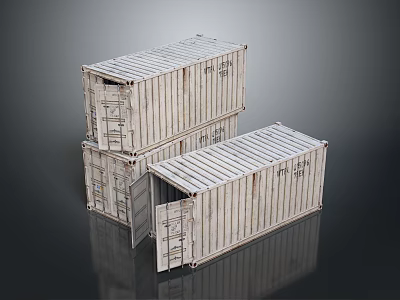 Two Textured Wooden Storage Containers Stacked with Open Door for Home Storage 3d model