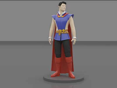 3D Male Character Model With Blue Top Red Cape Golden Belt And Gray Base 3d model