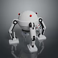 White Spherical Robot With Red Eyes And Mechanical Legs On Gray Reflective Surface