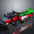 Red White Green Military Tactical Truck With Antenna And Rear Green Equipment