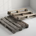 Rustic Stone Wood Pallets Stacked in Bright Room with Natural Light Window 3d model